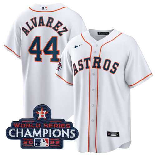 Mens Houston Astros #44 Yordan Alvarez White 2022 World Series Champions Home Stitched Baseball Jersey